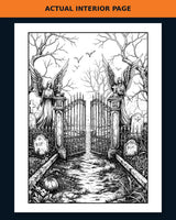 [BRB Spooky Proof 1] Actual interior coloring page showing graveyard gate.