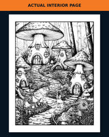 [BRB Spooky Proof 2] Actual interior coloring page showing haunted mushroom village.