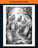 [BRB Spooky Proof 3] Actual interior coloring page showing ghostly graveyard path.