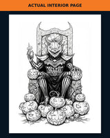 [BRB Spooky Proof 6] Actual interior coloring page showing pumpkin ruler on a throne.